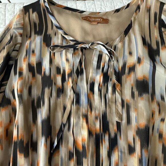 Ellen Tracy Womens Abstract Print Long-Sleeve Tunic Top With Bow Tie Neck Size M - Picture 3 of 8